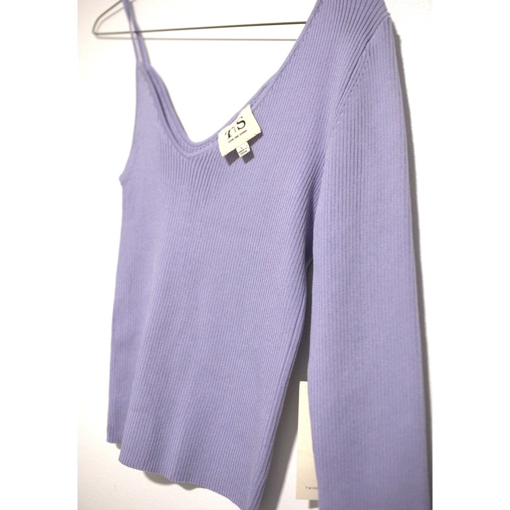 Twine and String Lavender Purple Asymmetrical One Shoulder Ribbed Knit Top L - Picture 2 of 6